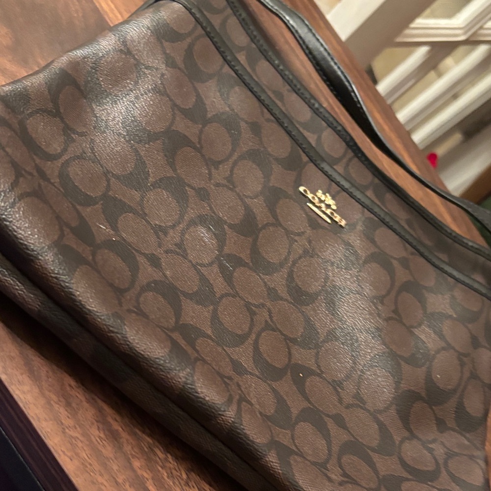 Coach Dark Brown Signature Men's Messenger Bag